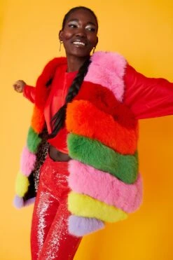 JAYLEY Gaga Faux Fur Striped Rainbow Gilet -Deals Fabulous Women Wear Store jayley gaga faux fur striped rainbow gilet p11515 80243 image