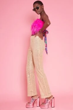 JAYLEY Gold Lightweight Sequin Trousers -Deals Fabulous Women Wear Store jayley gold lightweight sequin trousers p13579 92718 image