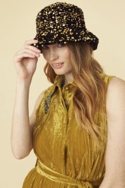 JAYLEY Gold Sequin Bucket Hat