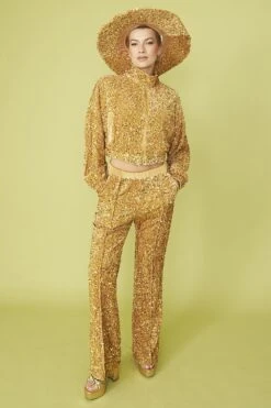 JAYLEY Gold Sequin Cropped Biker Jacket -Deals Fabulous Women Wear Store jayley gold sequin cropped biker jacket p13362 90494 image