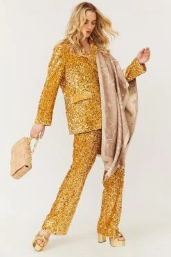JAYLEY Gold Sequin Flares