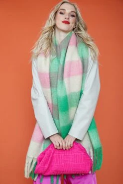JAYLEY Green And Pink Multi Check Cashmere Blend Scarf -Deals Fabulous Women Wear Store jayley green and pink multi check cashmere blend scarf p11567 80712 image