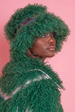 JAYLEY Green Bamboo Faux Mongolian Bucket Hat