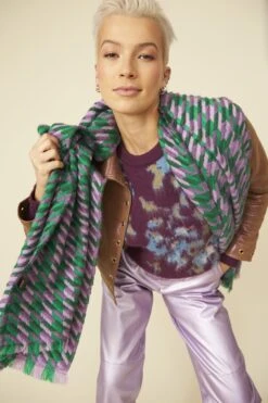 JAYLEY Green Cashmere Blend Check Scarf