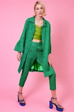 JAYLEY Green Embroidered Cut Off Trousers