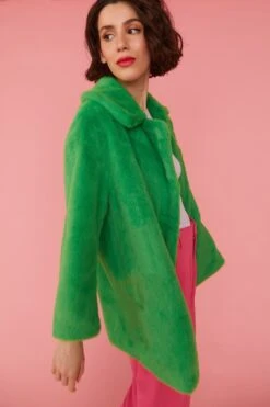 JAYLEY Green Faux Fur Duchess Midi Coat
