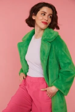 JAYLEY Green Faux Fur Duchess Midi Coat -Deals Fabulous Women Wear Store jayley green faux fur duchess midi coat p12461 84993 image