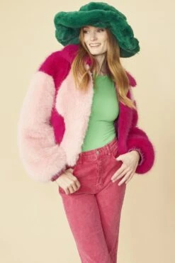 JAYLEY Green Faux Fur Oversized Hat