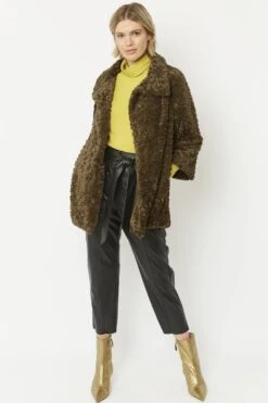 JAYLEY Green Faux Fur Teddy Coat