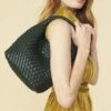JAYLEY Green Faux Leather Hand Woven Mini Tote Shopper