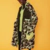 JAYLEY Green Full Length Camo Faux Fur Jacket