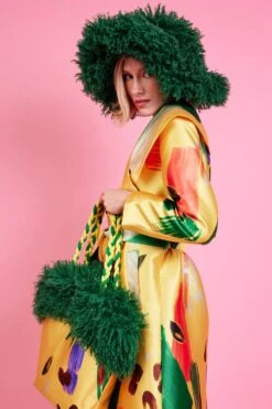 JAYLEY Green Oversized Bamboo Fur Hat