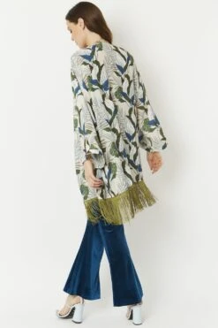 JAYLEY Green Silk Blend Kimono With Beaded Collar & Tassel Fringe -Deals Fabulous Women Wear Store jayley green silk blend kimono with beaded collar tassel fringe p6238 70216 image