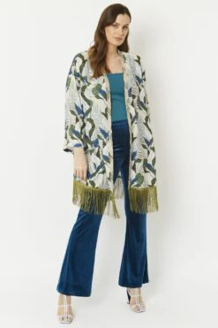 JAYLEY Green Silk Blend Kimono With Beaded Collar & Tassel Fringe -Deals Fabulous Women Wear Store jayley green silk blend kimono with beaded collar tassel fringe p6238 70218 image