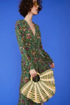 JAYLEY Green Straw Half Moon Beach Bag