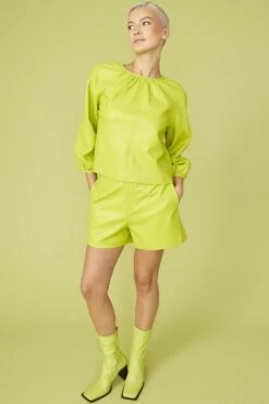 JAYLEY Green Tencel Blend Eco Leather Shorts