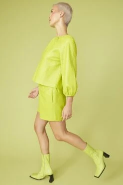 JAYLEY Green Tencel Blend Eco Leather Shorts -Deals Fabulous Women Wear Store jayley green tencel blend eco leather shorts p13043 88309 image