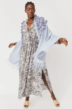 JAYLEY Grey Cashmere Blend Faux Fur Pom Pom Wrap -Deals Fabulous Women Wear Store jayley grey cashmere blend faux fur pom pom wrap p10163 77776 image