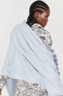 JAYLEY Grey Cashmere Blend Faux Fur Pom Pom Wrap -Deals Fabulous Women Wear Store jayley grey cashmere blend faux fur pom pom wrap p10163 77777 image