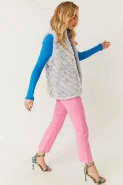 JAYLEY Grey Faux Fur Faux Suede Diagonal Stripe Gilet -Deals Fabulous Women Wear Store jayley grey faux fur faux suede diagonal stripe gilet p3886 78212 image