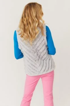 JAYLEY Grey Faux Fur Faux Suede Diagonal Stripe Gilet -Deals Fabulous Women Wear Store jayley grey faux fur faux suede diagonal stripe gilet p3886 78213 image