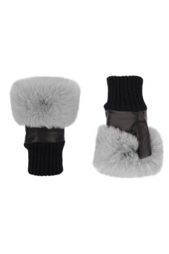 JAYLEY Grey Faux Fur Fingerless Gloves