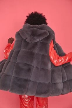 JAYLEY Grey Faux Fur Long Hooded Gilet -Deals Fabulous Women Wear Store jayley grey faux fur long hooded gilet p4027 74100 image