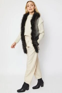 JAYLEY Grey Knitted Fur Trim Gilet