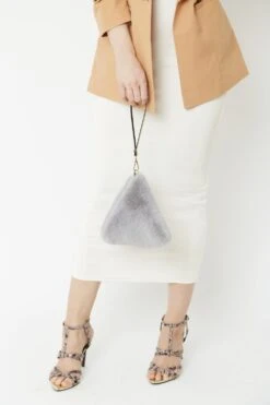 JAYLEY Grey Pyramid Faux Fur Bag -Deals Fabulous Women Wear Store jayley grey pyramid faux fur bag p4979 63251 image