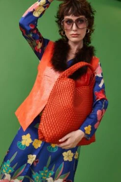 JAYLEY Hand Woven Faux Leather Bag In Red -Deals Fabulous Women Wear Store jayley hand woven faux leather bag in red p12338 84753 image