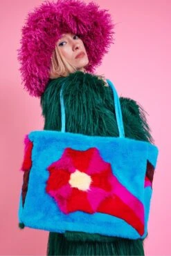 JAYLEY Handmade Bamboo Floral Faux Fur Bag
