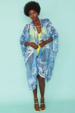 JAYLEY Handmade Blue Tye Die Shibori Lace Kimono
