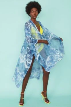 JAYLEY Handmade Blue Tye Die Shibori Lace Kimono -Deals Fabulous Women Wear Store jayley handmade blue tye die shibori lace kimono p10638 74286 image