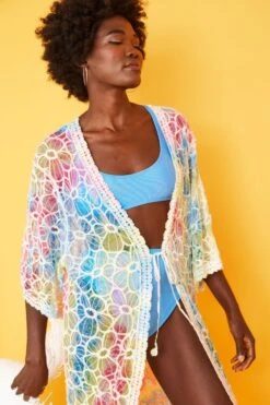 JAYLEY Handmade Multi Coloured Tie Dye Shibori Lace Kimono