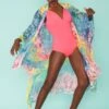 JAYLEY Handmade Multi Coloured Tye Die Shibori Lace Kimono