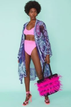 JAYLEY Handmade Purple Tye Die Shibori Lace Kimono