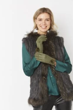 JAYLEY Khaki Faux Suede Gloves With Faux Fur Pom -Deals Fabulous Women Wear Store jayley khaki faux suede gloves with faux fur pom p4584 61123 image