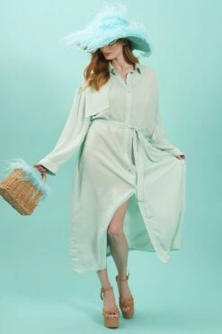 JAYLEY Light Blue Silk Blend Maxi Shirt Dress