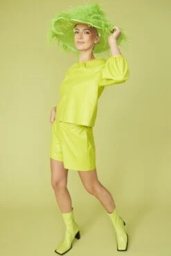 JAYLEY Lime Green Eco Leather Swing Top -Deals Fabulous Women Wear Store jayley lime green eco leather swing top p12805 86755 image