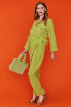 JAYLEY Lime Green Faux Fur Bag