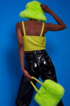 JAYLEY Lime Green Faux Fur Zip Crop Top -Deals Fabulous Women Wear Store jayley lime green faux fur zip crop top p14693 97323 image