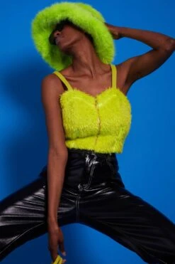 JAYLEY Lime Green Faux Fur Zip Crop Top -Deals Fabulous Women Wear Store jayley lime green faux fur zip crop top p14693 97324 image