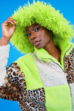JAYLEY Lime Green Oversized Bamboo Fur Hat