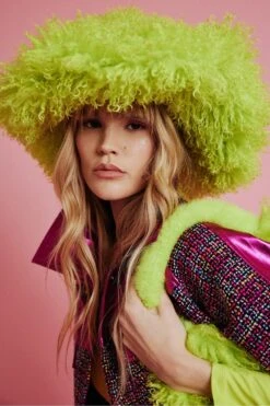 JAYLEY Lime Green Oversized Bamboo Fur Hat -Deals Fabulous Women Wear Store jayley lime green oversized bamboo fur hat p14303 93716 image