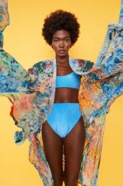 JAYLEY Long Blue And Pink Handmade Lilly Tye-die Shibori Lace Kimono