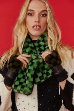 JAYLEY Mint And Black Checkered Print Multi-way Faux Fur Scarf -Deals Fabulous Women Wear Store jayley mint and black checkered print multi way faux fur scarf p11398 79446 image