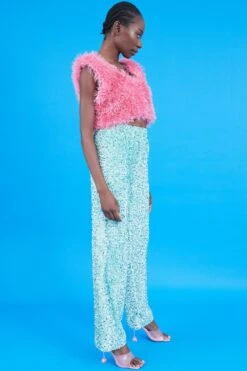 JAYLEY Mint Sequin Trousers With Elasticated Waste -Deals Fabulous Women Wear Store jayley mint sequin trousers with elasticated waste p14317 93817 image