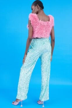 JAYLEY Mint Sequin Trousers With Elasticated Waste -Deals Fabulous Women Wear Store jayley mint sequin trousers with elasticated waste p14317 93818 image