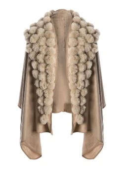 JAYLEY Mocha Cashmere Blend Faux Fur Pom Pom Wrap -Deals Fabulous Women Wear Store jayley mocha cashmere blend faux fur pom pom wrap p10165 53675 image