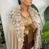JAYLEY Mocha Cashmere Blend Faux Fur Pom Pom Wrap